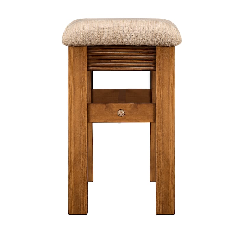 Fluted Counter Height Bar Table Set for 2, Dining Table with Fabric Upholstered Bar Stool with Solid Wood Legs