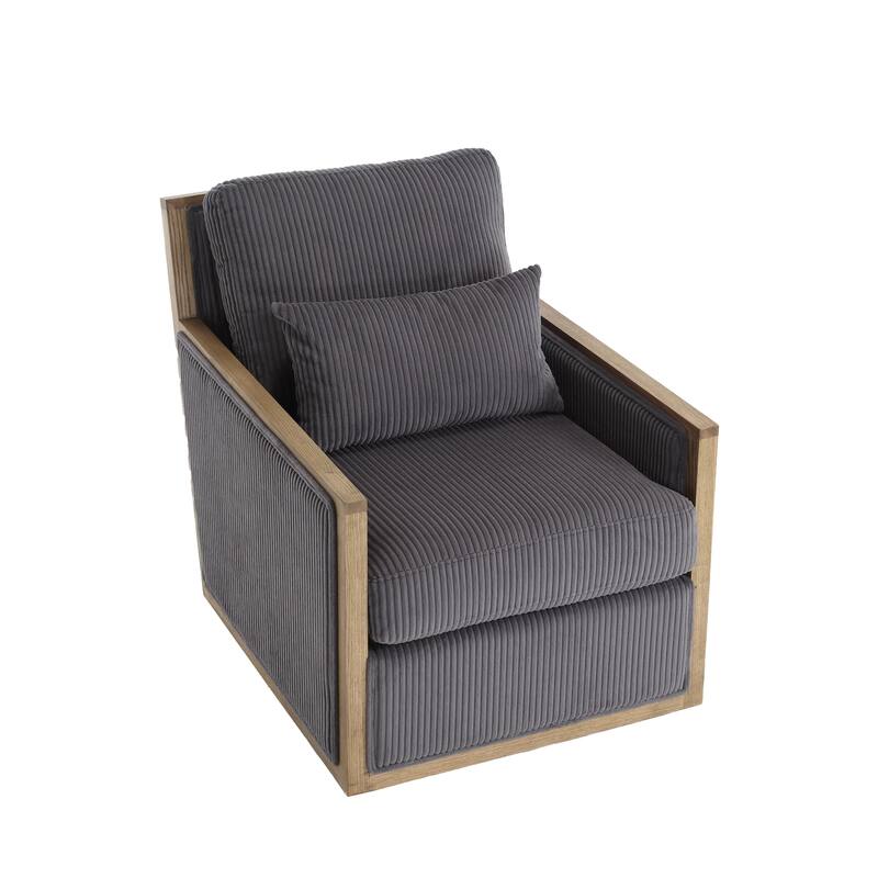 Corduroy Barrel Chair, High Back Comfy Accent Sofa Chair 360 Degree Swivel Barrel Arm Chairs, Leisure Arm Chair for Living Room