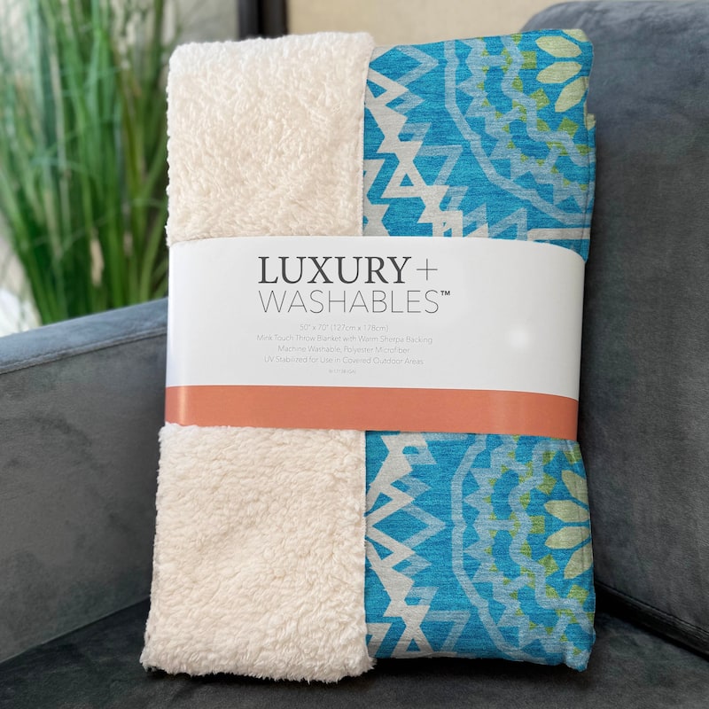 Premium Machine Washable Boho Suzani Sherpa Throw Blanket
