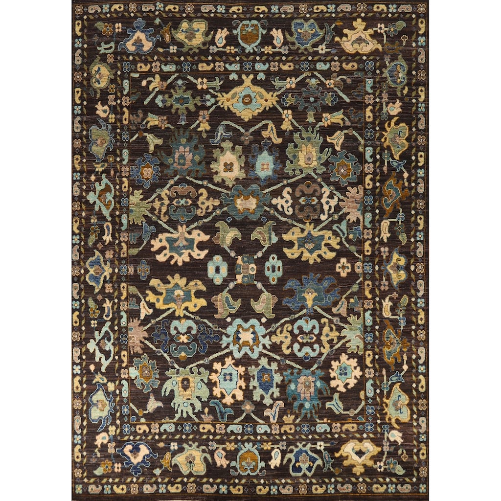 Hand Knotted Oriental 100% Wool Carpet Transitional All-Over Brown Oushak Area Rug - 10' 0'' X 8' 1''