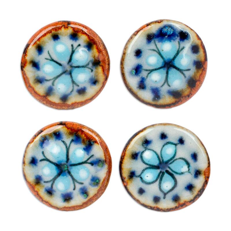 Novica Handmade Floral Convenience Ceramic Knobs (Set Of 4)