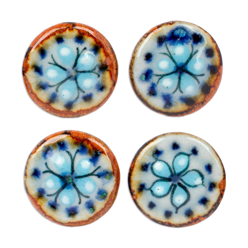 Novica Handmade Floral Convenience Ceramic Knobs (Set Of 4)