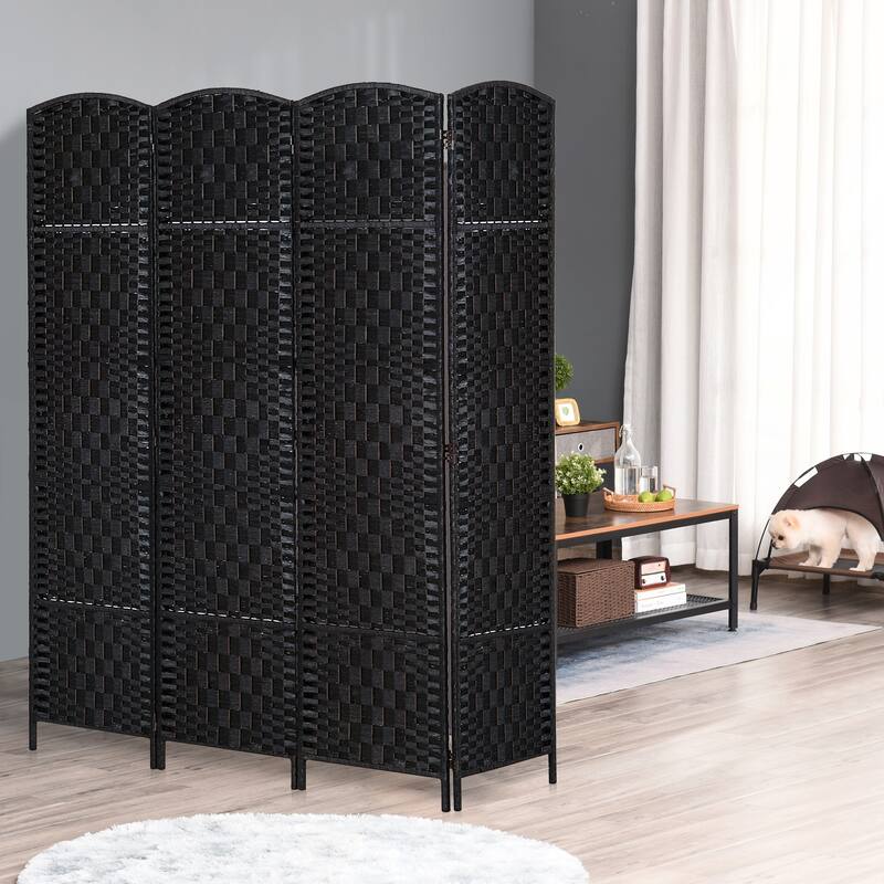 6' Tall Wicker Weave 6 Panel Room Divider Privacy Screen - Black - 4