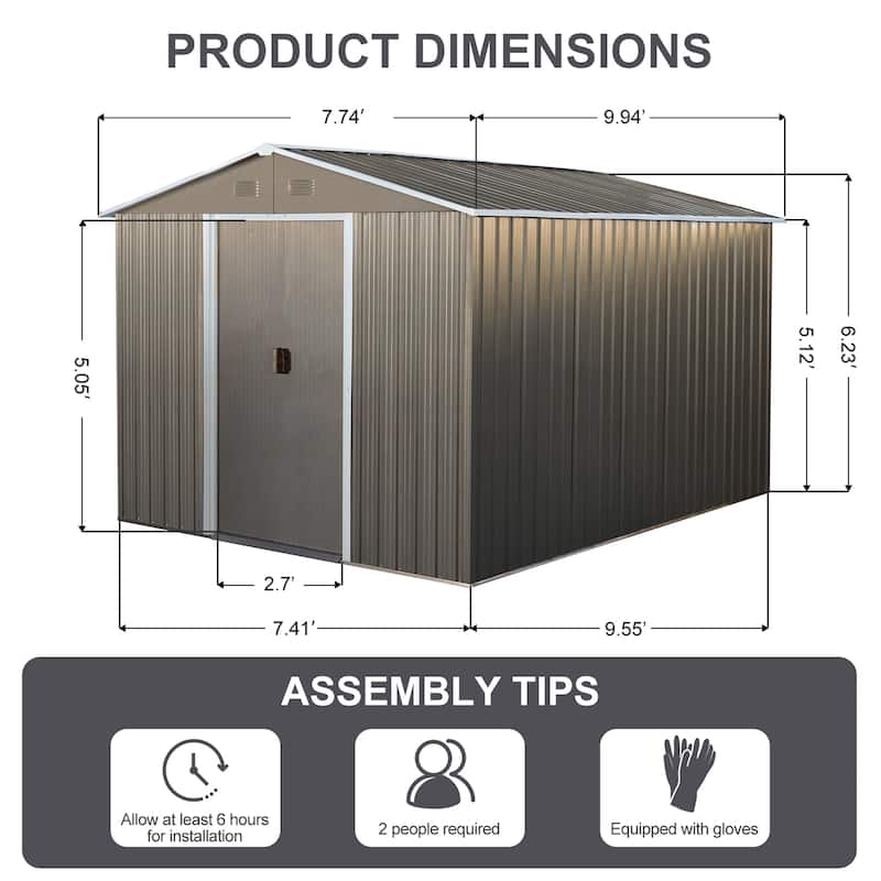 8 x 10 FT Outdoor Grey Metal Storage Shed