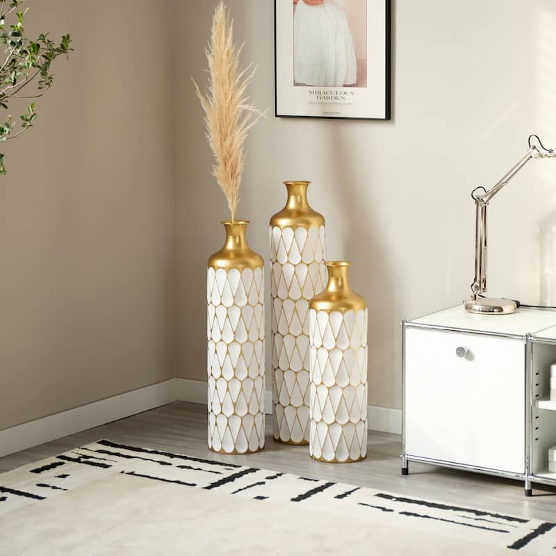 Floor Metal Vase Modern Style Droplet Shaped White Metal Vase 3-Piece Set Gorgeous Home Decoration Large Glazed Metal Vase
