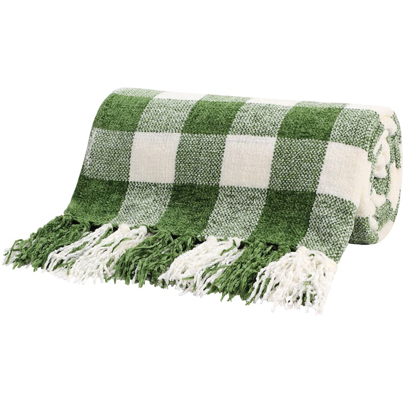 Chenille Throw Blankets Tassel Plaid
