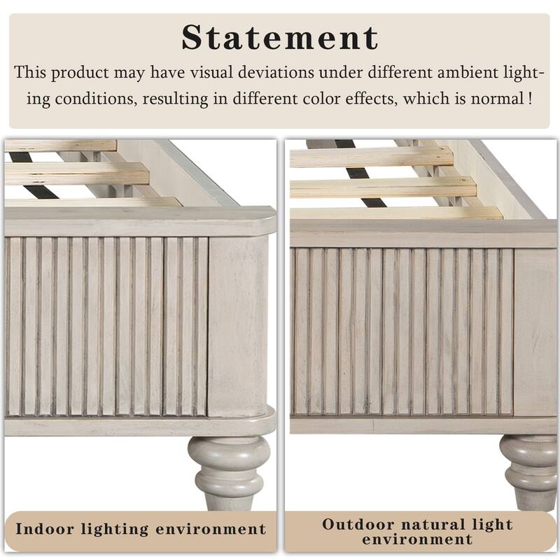 Bedroom Set with Wooden Platform Bed and Nightstands