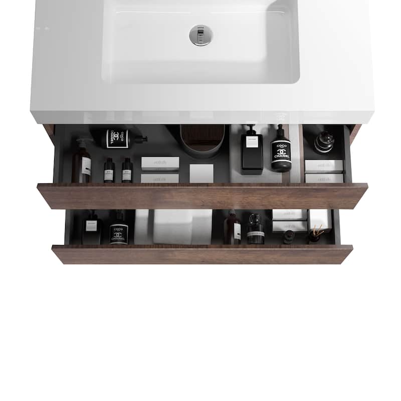 24"Bathroom Vanity with Sink,Storage Wall Mounted Floating Bathroom Vanity,One-Piece Black Sink Basin without Drain and Faucet