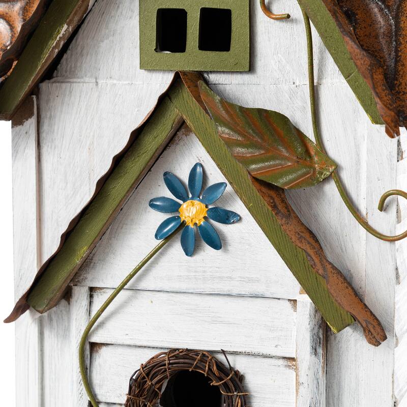 Glitzhome 24.25"H Oversized Washed Blue or White 3-Tiered Solid Wood Villa Decorative Outdoor Garden Birdhouse