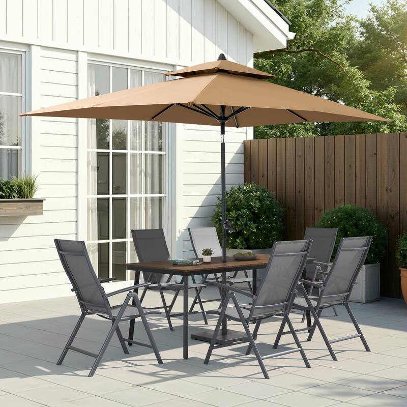 Outdoor Folding Patio Chair Set Adjustable Dining Chairs Set of 2/4/6 - Light Grey - 6PC