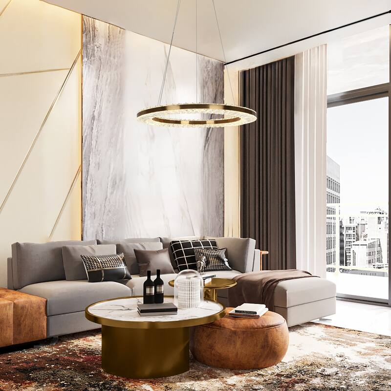 Modern 1-Light LED Gold Crystal Chandelier for Dining Room - Dia. 23.6" x H 1.4"
