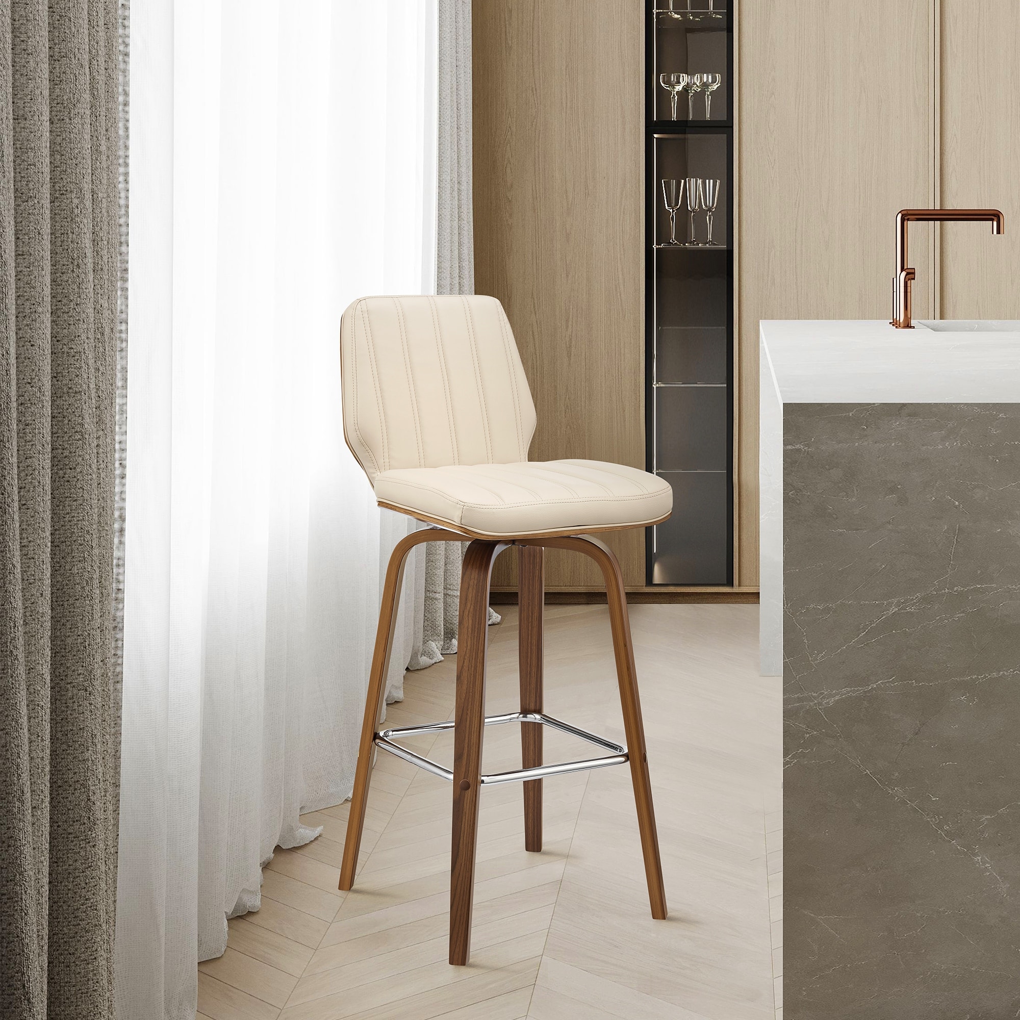 Renee Swivel Faux Leather and Wood Bar Stool