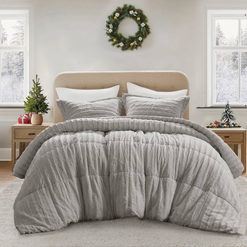 Madison Park York Faux Fur Comforter Mini Set - Grey - Queen