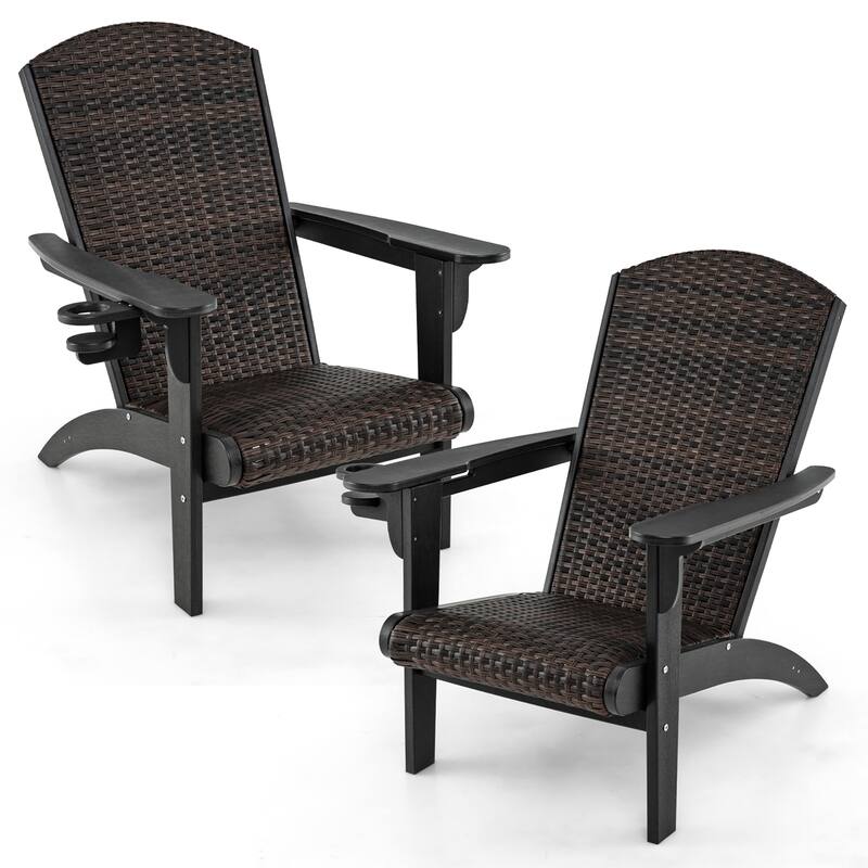 Gymax Set of 2 Adirondack Chair w/ Rattan Padded Seat & Back Wide - Black