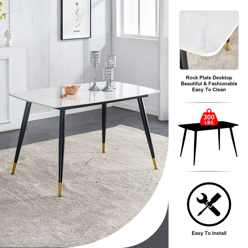 Table and chair set. Black sintered stone tabletop with black metal legs