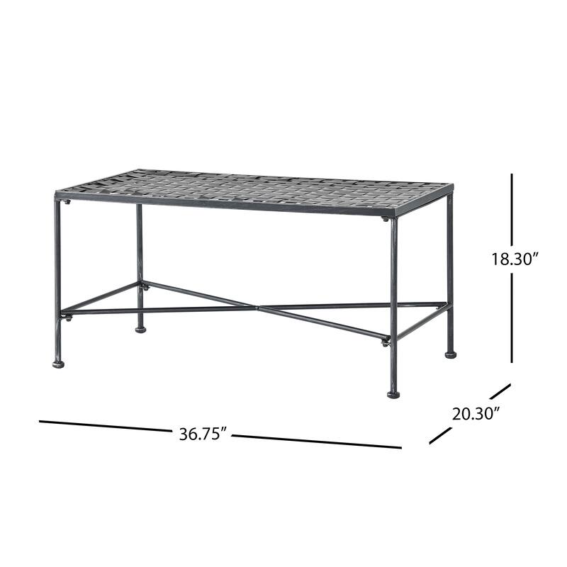 Roomfitters Luna Outdoor Iron Coffee Table with Powder Coated Finish, Modern Patio Rectangle Table, Black