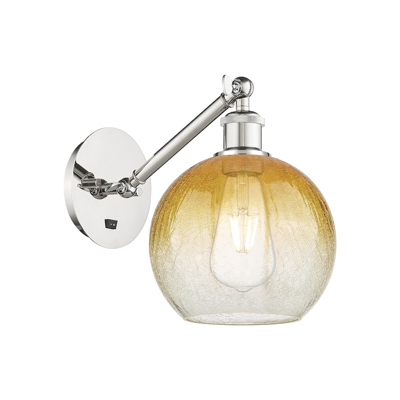 Innovations Lighting 317-1W-11-8 Brookhaven Globe Sconce Brookhaven - Polished Nickel / Amber