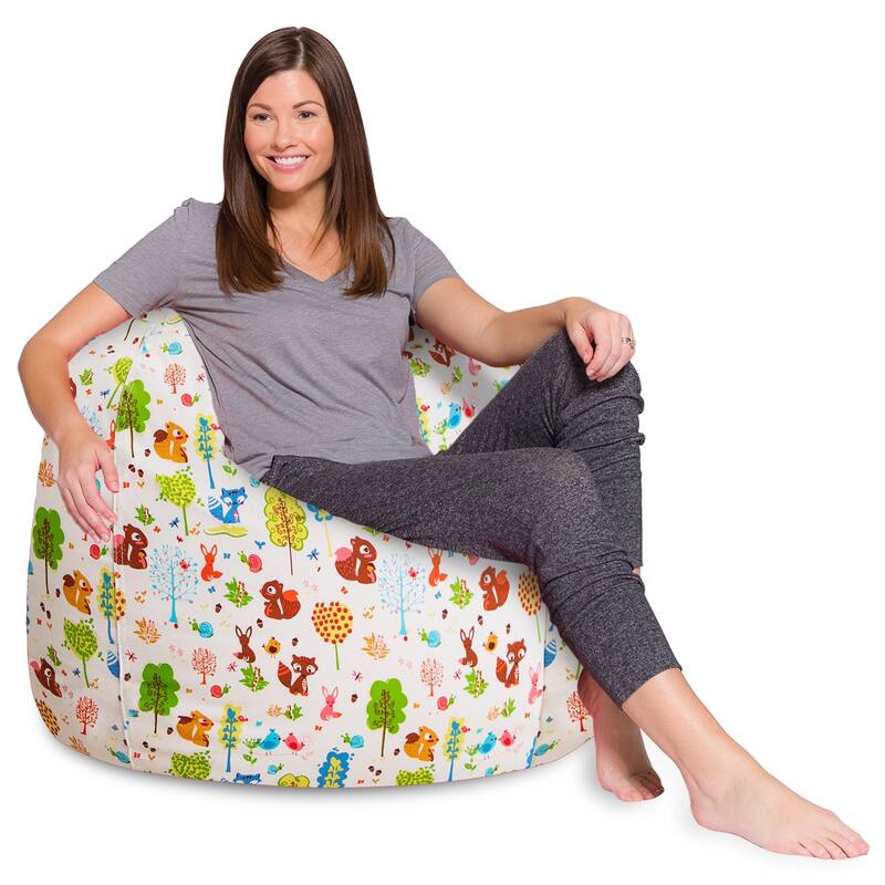 Kids Bean Bag Chair, Big Comfy Chair - Machine Washable Cover - 48 Inch Extra Large - Canvas Animals Forest Critters