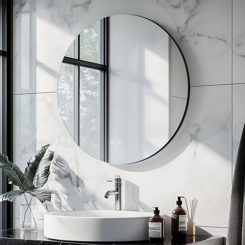 24 inch Mirror Hangs Black Metal Framed Bathroom Mirror