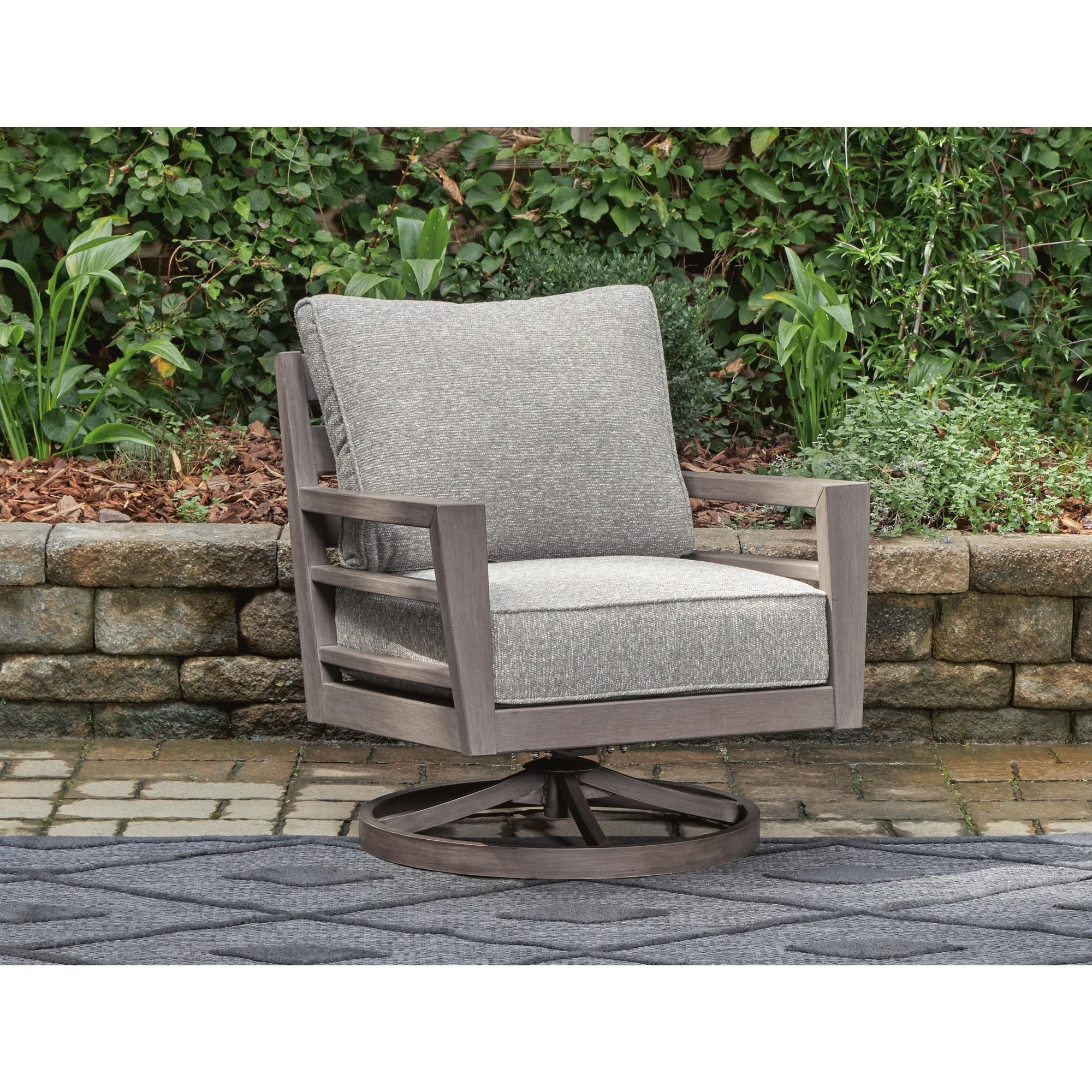 Signature Design by Ashley Hillside Barn Gray/Brown Outdoor Swivel Lounge with Cushion - 30.75" W x 34.75" D x 36.5" H