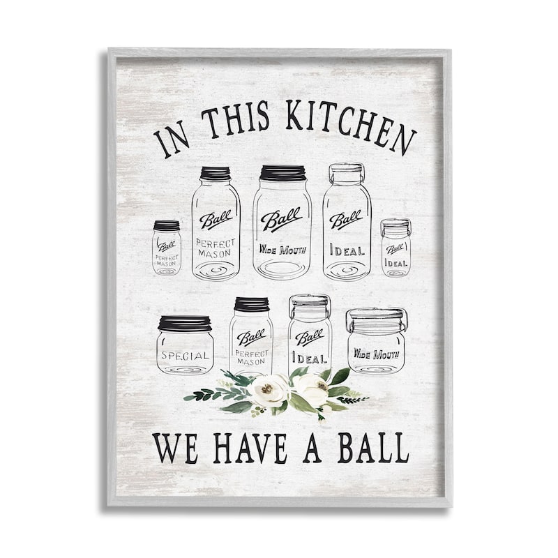 Stupell Kitchen Jar Phrase Framed Giclee Art Design by Lettered and Lined - 11 x 14 - Grey