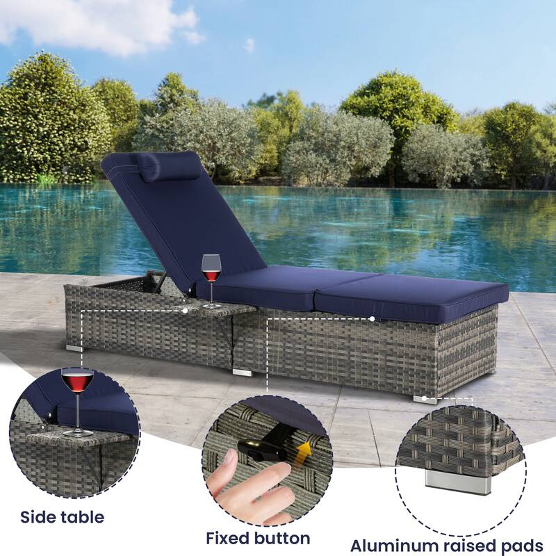 Outdoor 5 Adjustable Chaise Lounge Set with Side Table and Pool Lounge Chairs