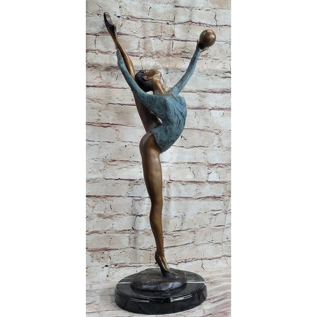 Signed Original Collett Gymnast Balancing Ball Bronze Sculpture Statue 24 Inches X 12 Inches