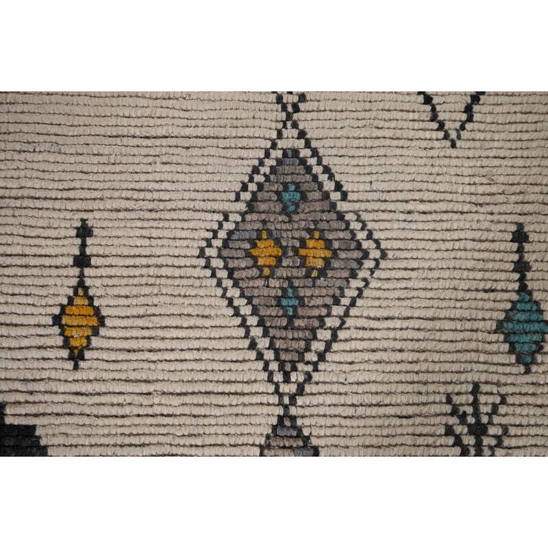 Geometric Moroccan Area Rug Hand-Knotted Wool Carpet - 6'8"x 11'0"