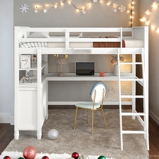 Modern Full size Loft Bed With Drawers and Desk,Shelves,Solid Construction for Bedroom