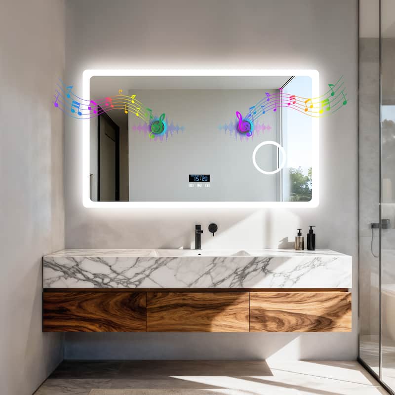 Smart LED Bathroom Mirror with Bluetooth Speaker, Anti-Fog Magnifying