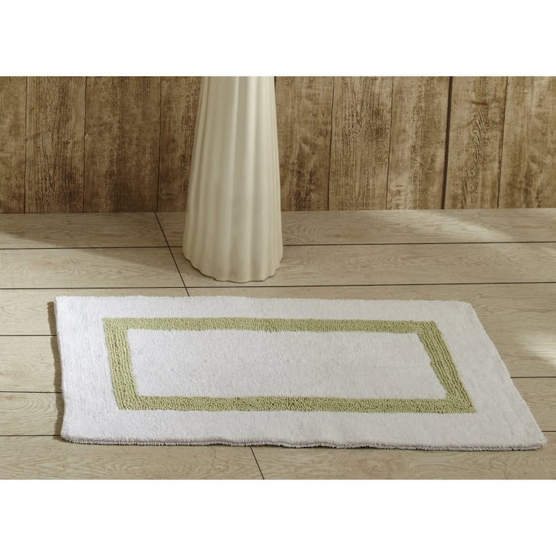 Better Trends Hotel Collection in Race Track 100% Cotton Super Absorbent Reversible Double Sided Machine Washable Bath Mat Rug - 17" x 24" Rectangle - White & Sage