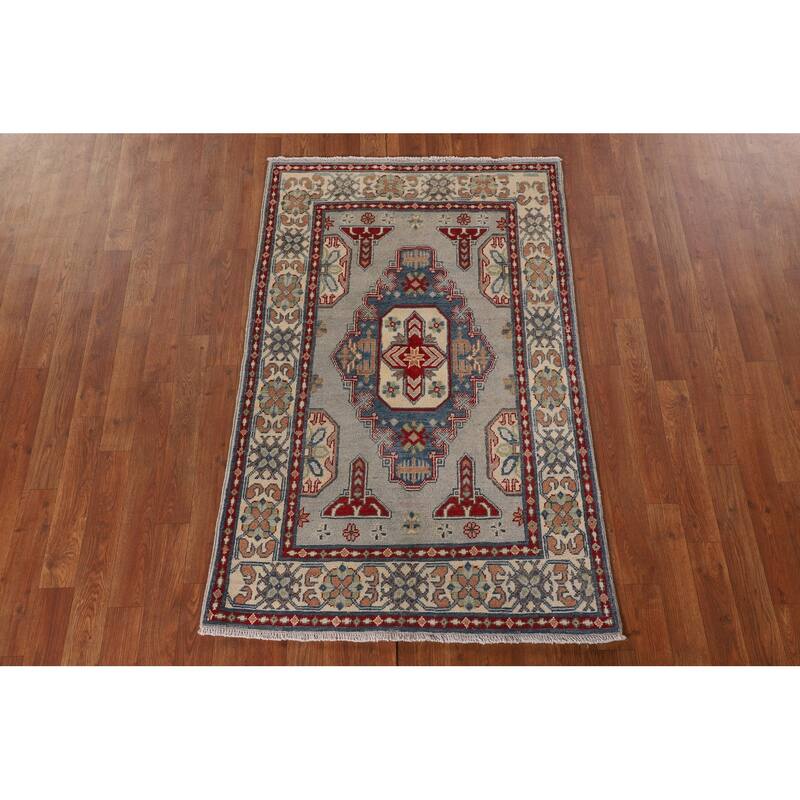 Grey Kazak Oriental Accent Rug Handmade Wool Carpet - 3'1"x 4'10"