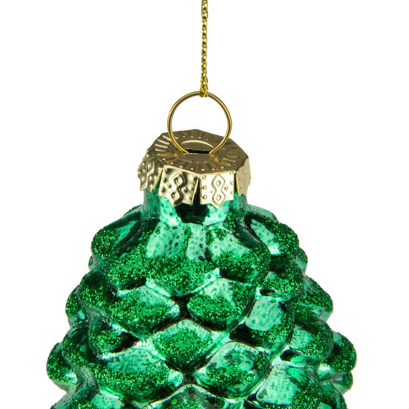 Shiny Pine Cone Glass Christmas Ornament - 5" - Green