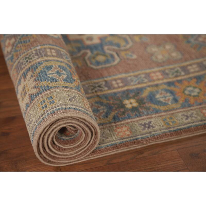 Geometric Brown Kazak Runner Rug Handmade Wool Carpet - 2'10" x 8'4"
