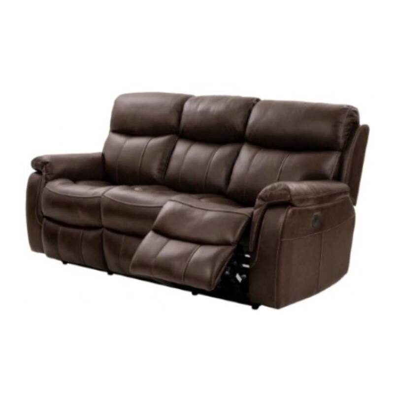 Runy Power Recliner Sofa, Pillowy Brown Top Grain Leather, 86 Inch