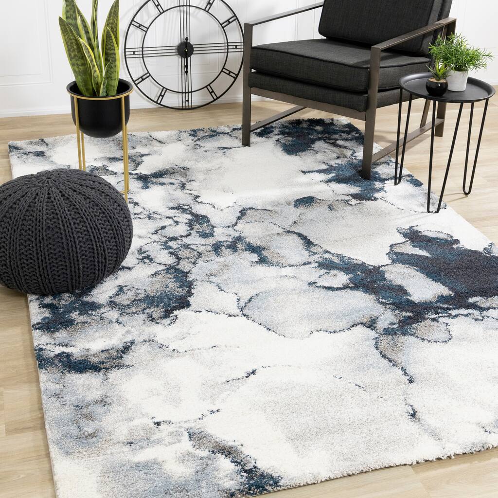 Soft Collection - White Teal Grey Watercolour Area Rug