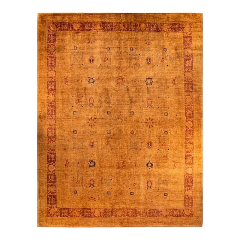 Overton Handknotted Wool Vintage Inspired Contemporary Overdyed Yellow Area Rug - 16' 0" x 12' 4"