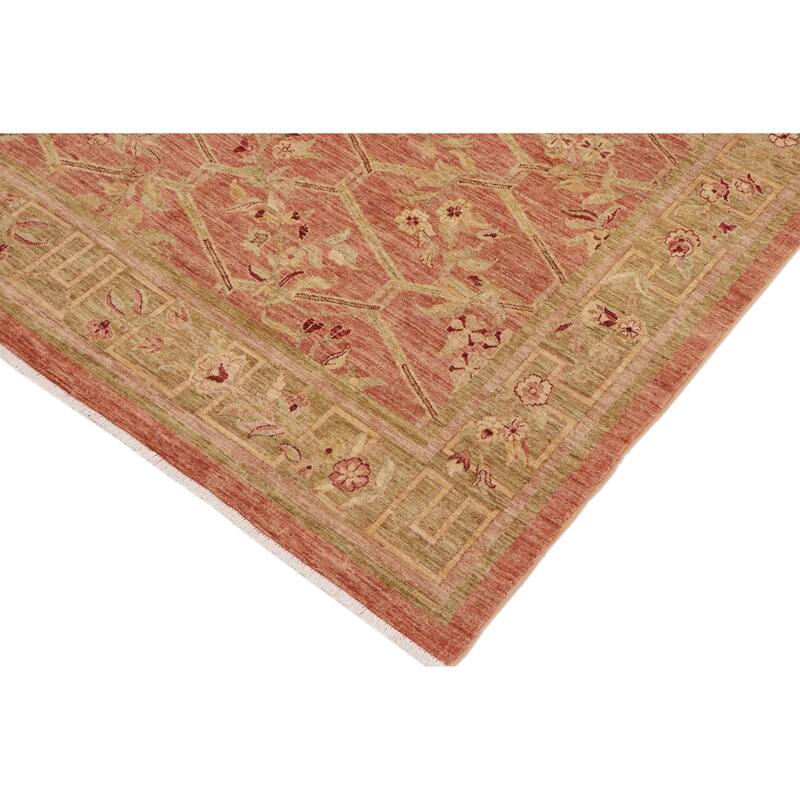 Hexagonal Trellis Floral Hand-Knotted Wool Area Rug