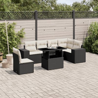 vidaXL Patio Sofa Set with Cushions Outdoor Furniture 7 Piece Poly Rattan - 21.7 x 39.4 x 28.7