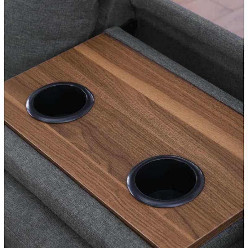 Modern Built-in Cup-holders Console Linen Sectional Sofa with 2 Pillows