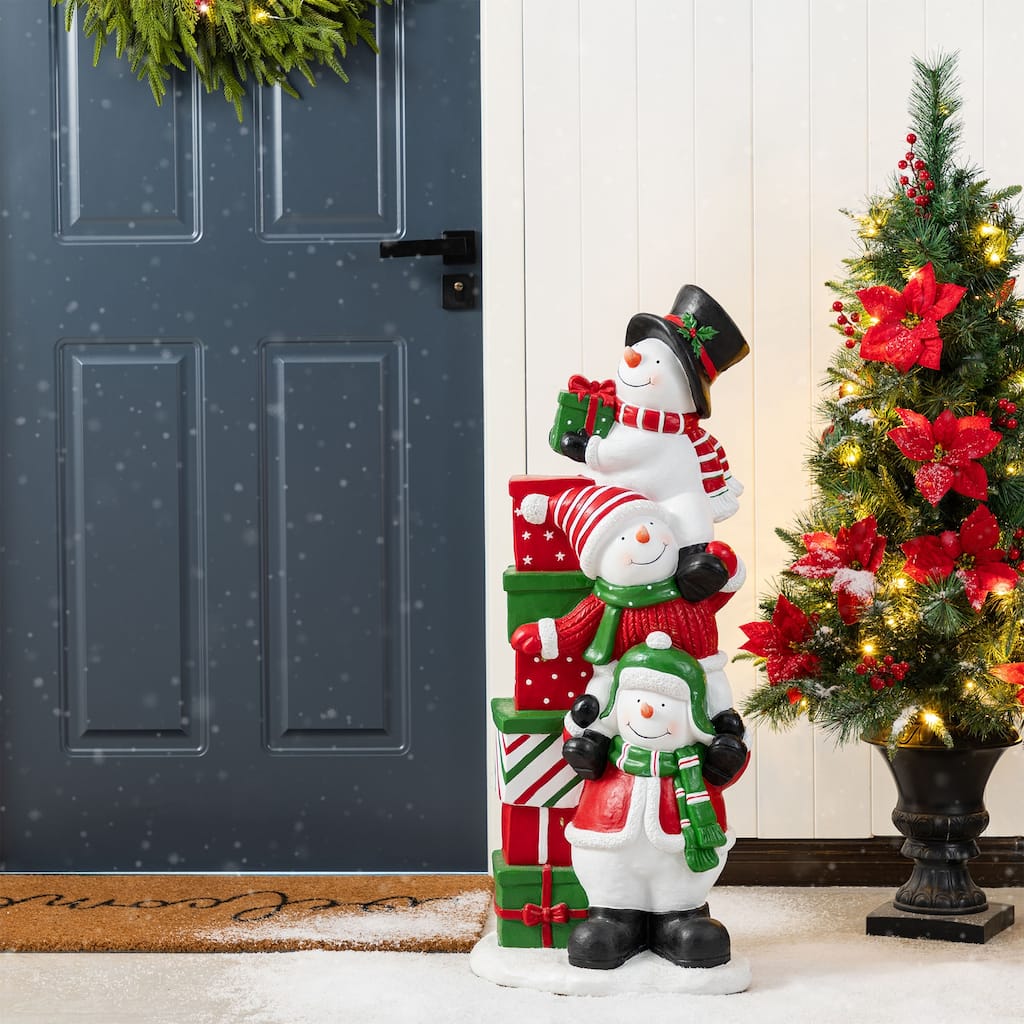Glitzhome 35.25"H Christmas Resin Stacked Snowman Porch Decor