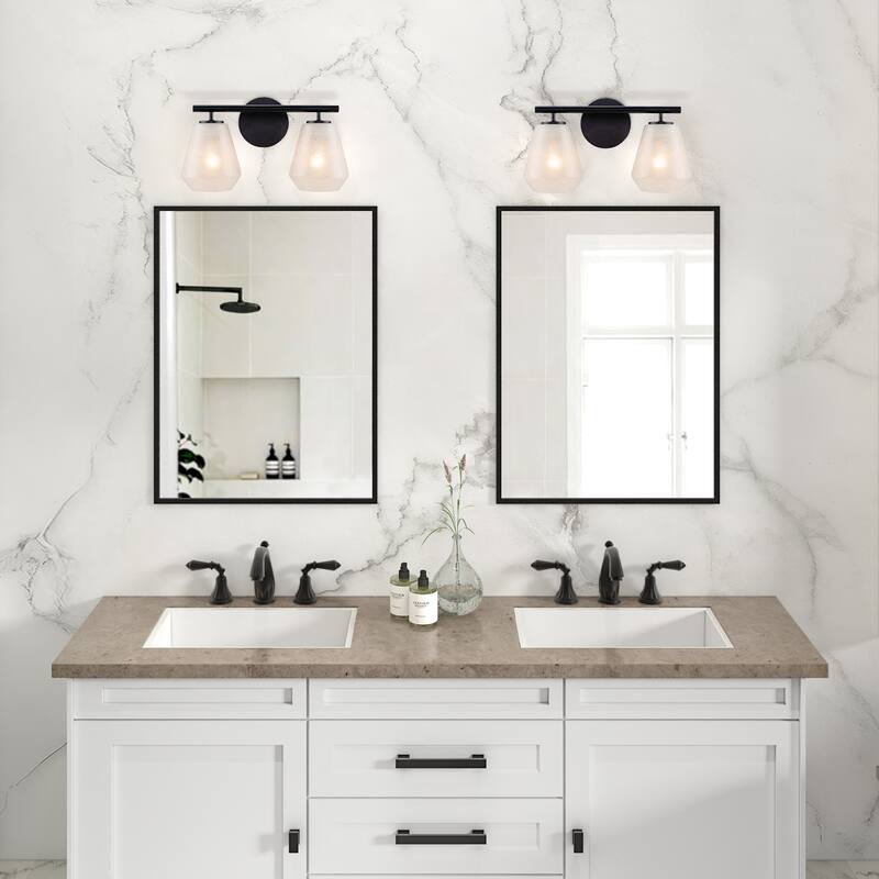 Artcraft Brooke Bathroom Vanity - Wispy White Glassware Shade - 2-Light - Black