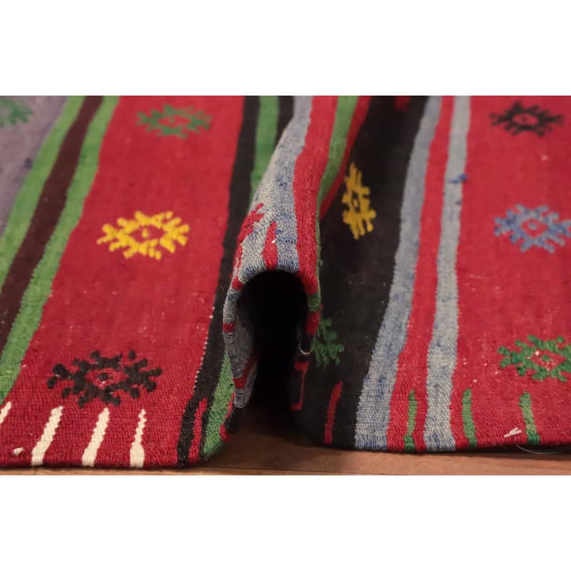 Hand Woven Oriental 100% Wool Carpet Southwestern Tribal Multi-Colored Kilim Area Rug - 8' 7'' X 5' 3''
