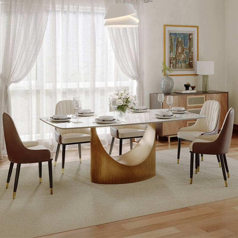 63"-94" Hobart Modern Dining Table with Rectangular Sintered Stone Tabletop and Carbon Steel Leg for 4-10