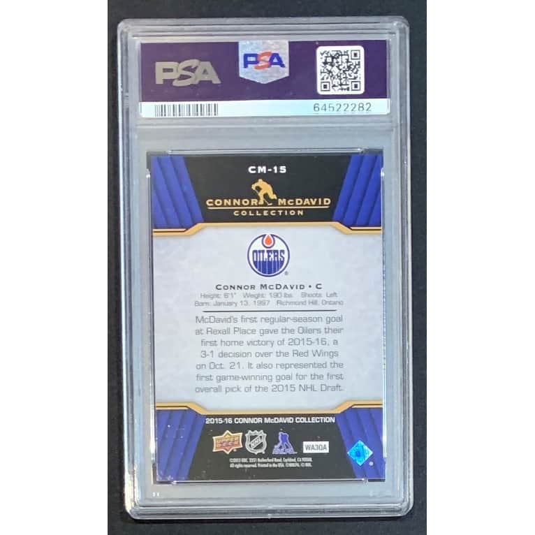 Connor McDavid 2015 Upper Deck Hockey Rookie Card RC #CM-15 Graded PSA 10 - 8'6" x 11'6"