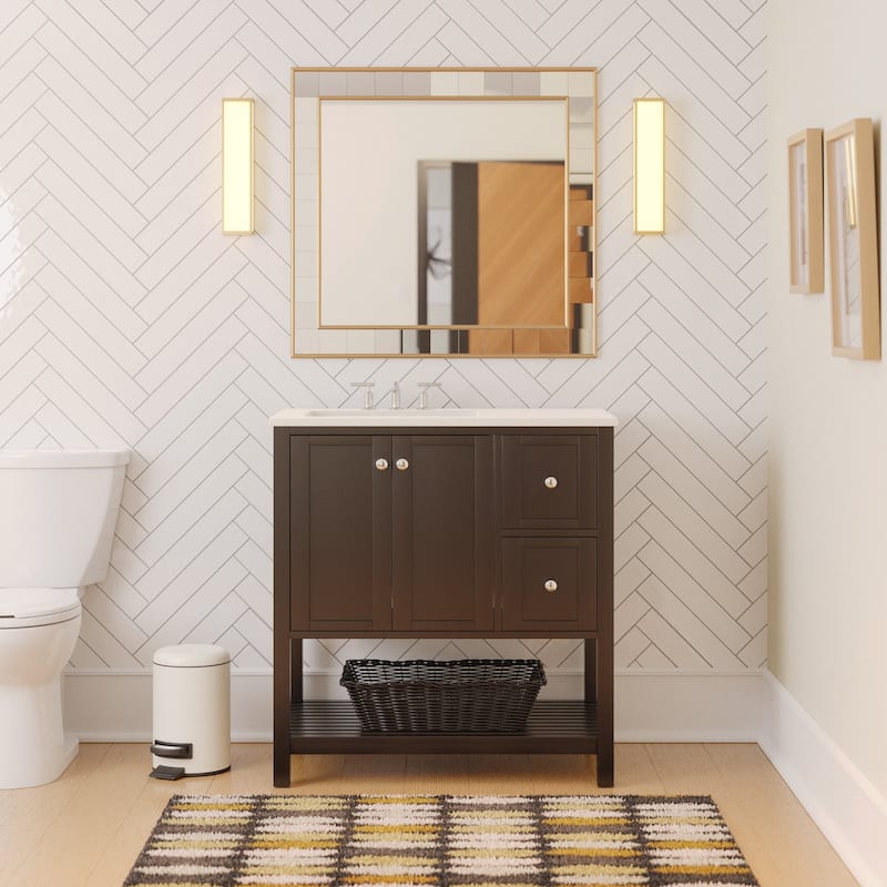 KitchenBathCollection Lakeshore 36" Bathroom Vanity with Engineered White Top - Chocolate
