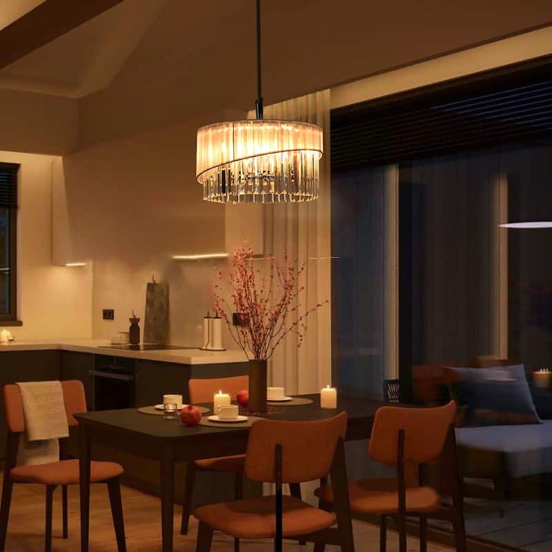6-Lights Crystal Drum Chandelier - Natural