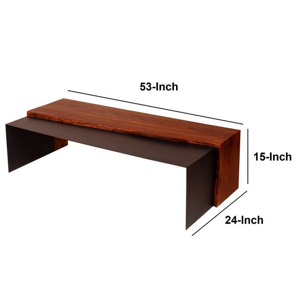 53 Inch Acacia Wood Coffee Table with Horizontal Split Design and Live ...
