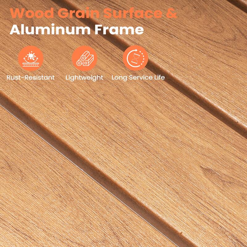 Set of 7 Outdoor Patio Dining Set WoodLike Table Top Aluminum Rectangular Umbrella Hole Table with Stackable Dining Chairs