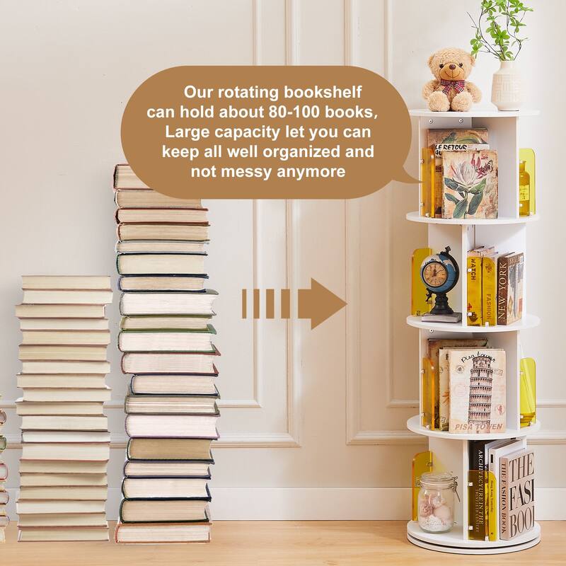 VECELO 5-Tier Rotating Bookcase 7.18" Bookends 50.39" Tall Space-Saving Design for 80-100 Books Bookcase